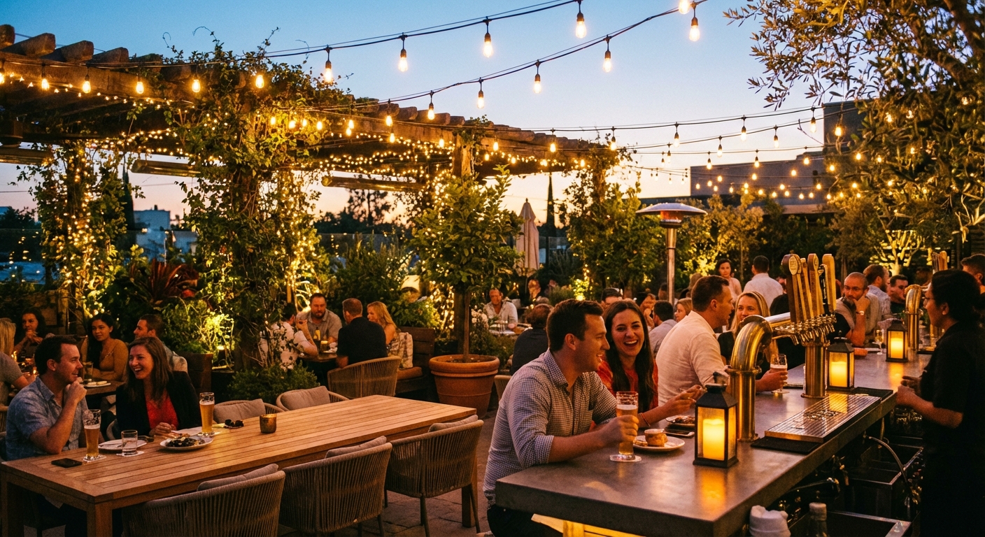 Outdoor patio area at Sunset Lanes