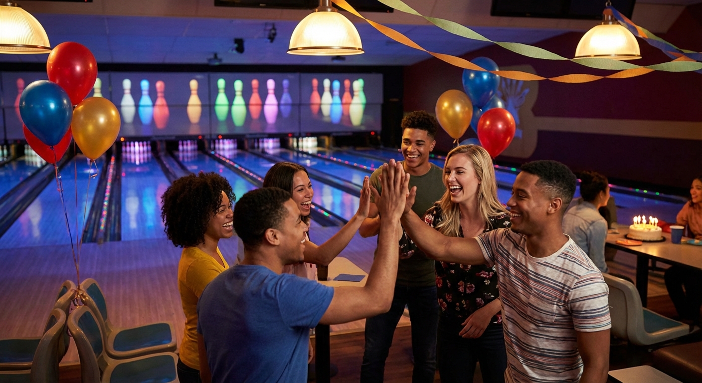 Birthday party celebration at Sunset Lanes bowling alley